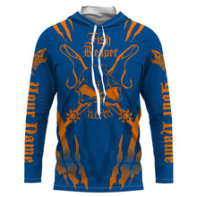 Load image into Gallery viewer, Fish reaper Custom Long Sleeve performance Fishing Shirts, Skull Fishing jerseys | blue and orange IPHW3099
