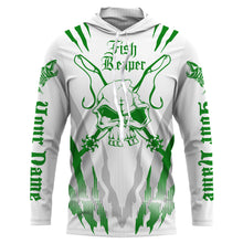 Load image into Gallery viewer, Fish reaper Custom Long Sleeve performance Fishing Shirts, Skull Fishing jerseys | white and green IPHW3101
