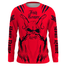 Load image into Gallery viewer, Fish reaper Custom Long Sleeve performance Fishing Shirts, Skull Fishing jerseys | red and black IPHW3104
