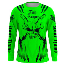 Load image into Gallery viewer, Fish reaper Custom Long Sleeve performance Fishing Shirts, Skull Fishing jerseys | green and black IPHW3105
