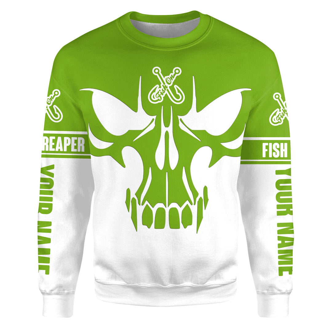 Fishing Fish on Fish Reaper Skull Custom All over print Sweatshirt, personalized Fishing apparel | green - HPW357