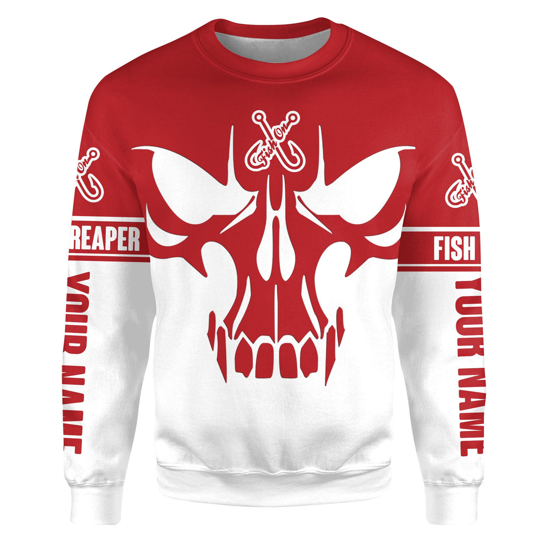 Fishing Fish on Fish Reaper Skull Custom All over print Sweatshirt, personalized Fishing apparel | red - HPW358