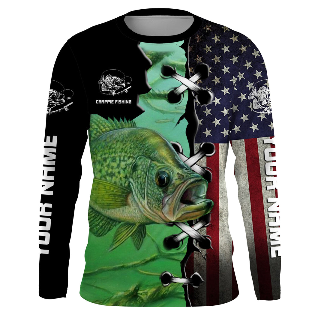 Personalized Crappie American Flag Fishing Shirts, Patriotic Fishing gifts for men, women and kids IPHW2042