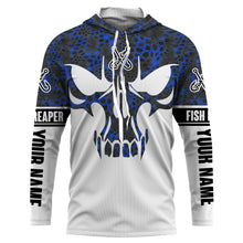 Load image into Gallery viewer, Fishing camo Fish Reaper Fish skull Custom long sleeve performance Fishing Shirts| blue camo IPHW2308
