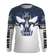 Load image into Gallery viewer, Fishing camo Fish Reaper Fish skull Custom long sleeve performance Fishing Shirts| blue camo IPHW2308
