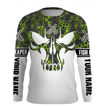 Load image into Gallery viewer, Fishing camo Fish Reaper Fish skull Custom long sleeve performance Fishing Shirts| green camo IPHW2310
