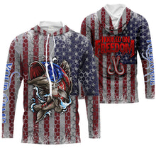 Load image into Gallery viewer, Personalized Bass Fishing American Flag Men Long sleeve performance Fishing Shirts, Patriotic Hooked on Freedom - HPW7
