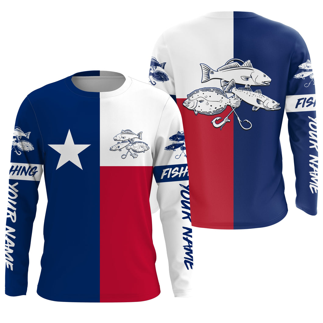 Texas Slam Texas Flag Custom Long Sleeve Fishing Shirts, Redfish Trout Flounder Flag Fishing Shirts IPHW1956