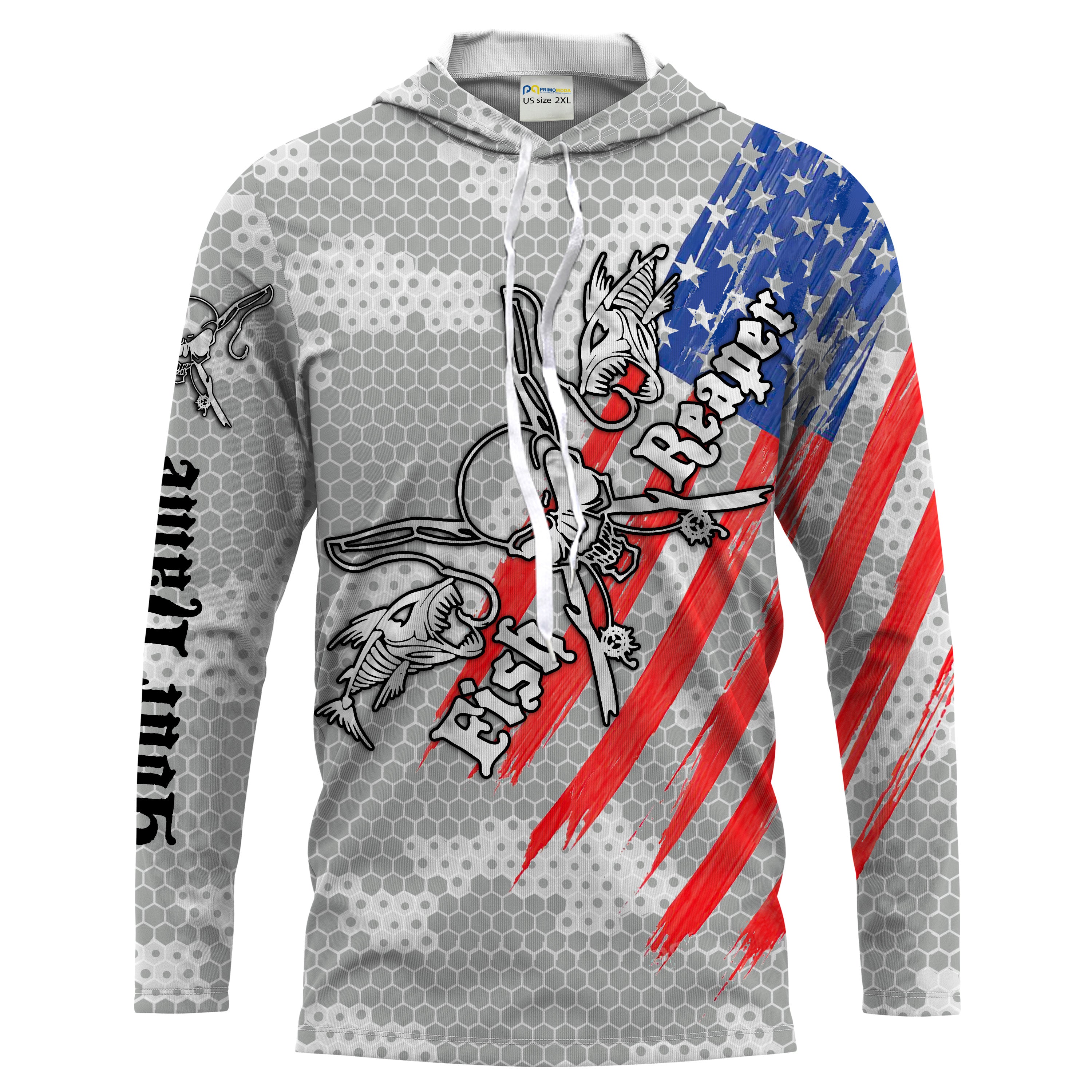 Fish reaper skull American Flag Custom Long Sleeve Fishing Shirts, personalized Patriotic Fishing gifts - HPW194