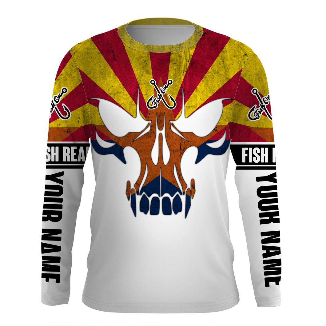 Personalized Arizona flag Long Sleeve performance Fishing Shirts, AR Skull Fishing jerseys IPHW2975