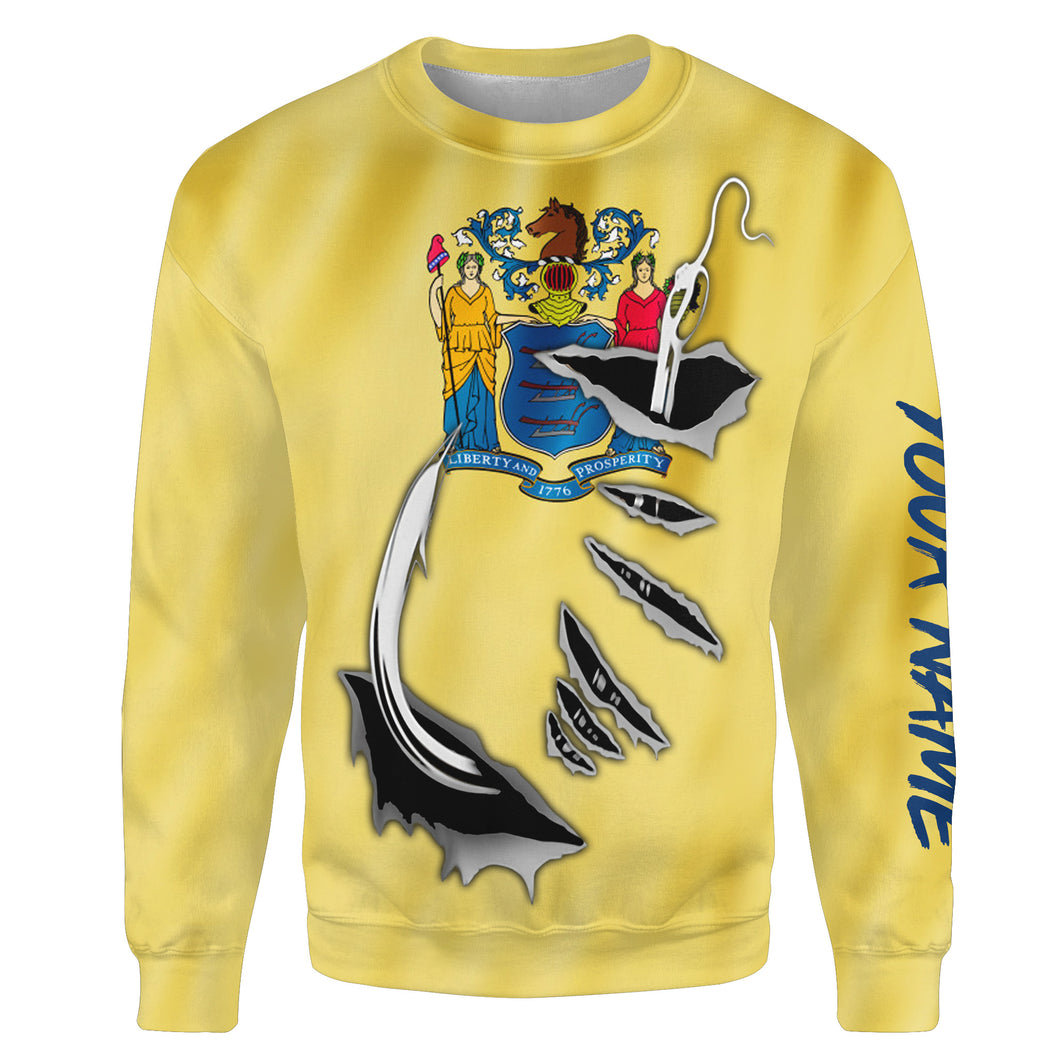 New Jersey Flag Fishing Fish hook Custom All over print Sweatshirt, patriotic Fishing Shirts - HPW339