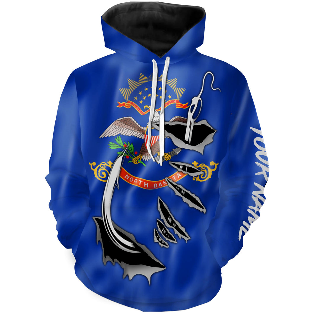 North Dakota Fishing Flag 3D Fish Hook Custom All over print Hoodie Fishing Shirts  - HPW361
