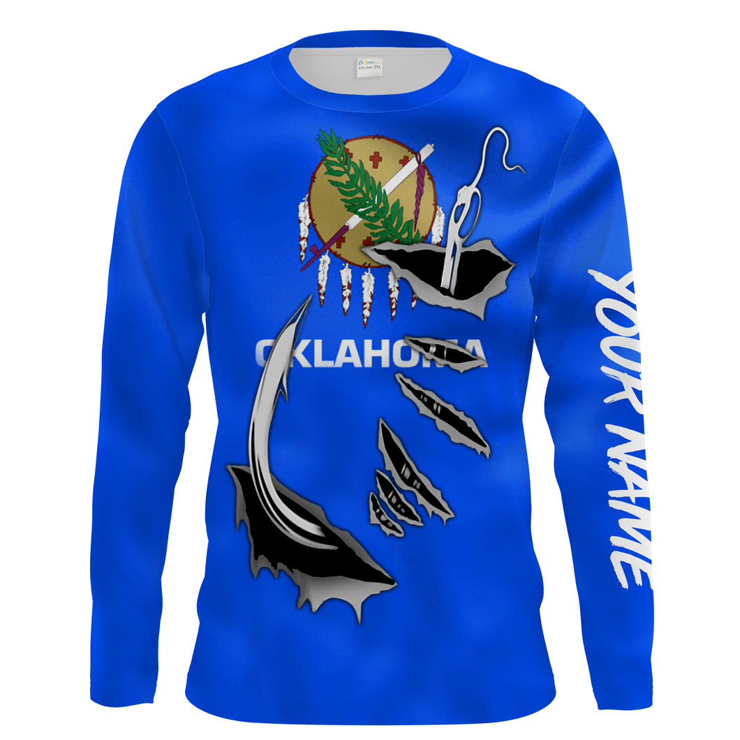 Oklahoma Flag 3D Fish Hook UV Protection Custom Long Sleeve performance Fishing Shirts for Men - HPW48