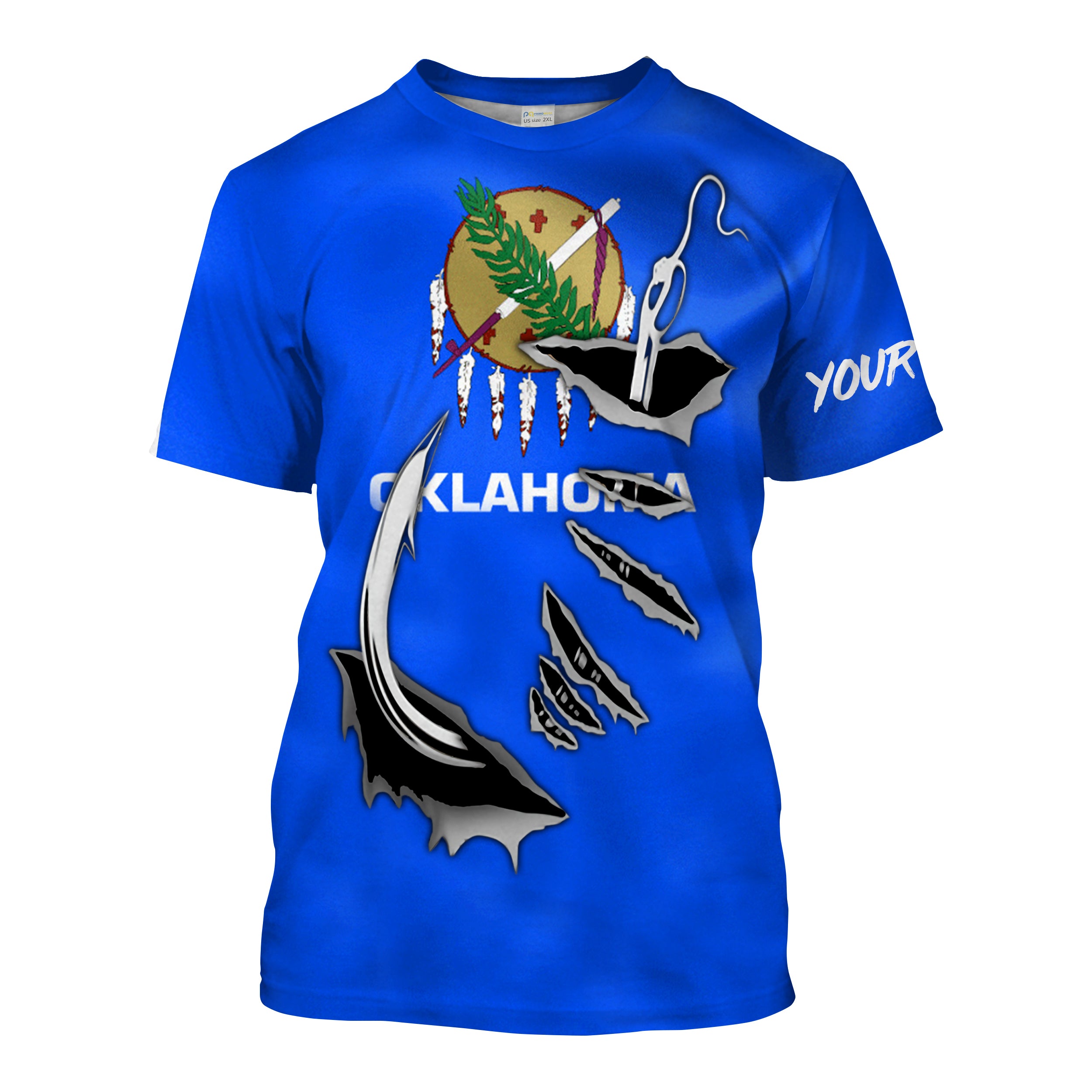 Oklahoma Flag 3D Fish Hook UV Protection Custom performance Fishing T Shirts for Men - HPW48