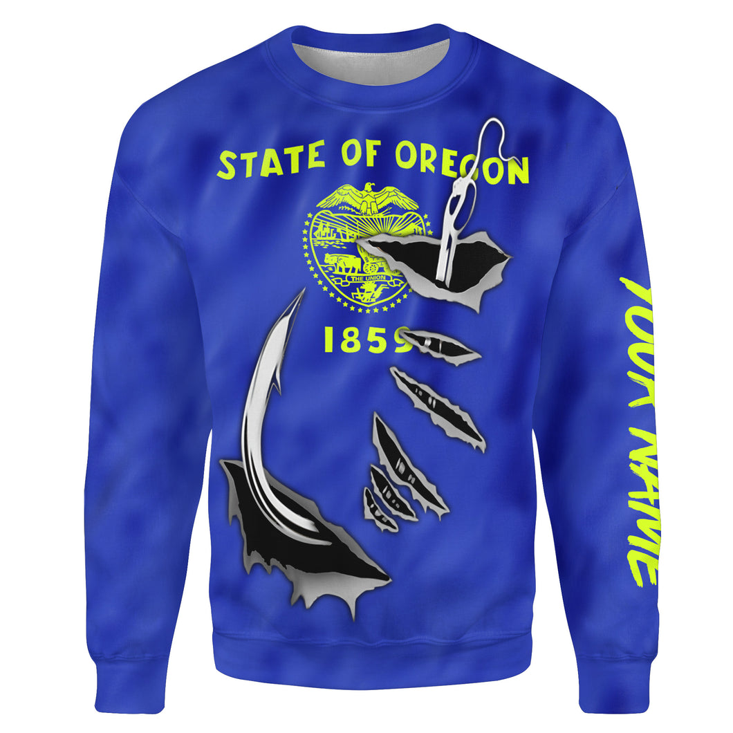 Oregon Flag Fishing Fish hook Custom All over print Sweatshirt, patriotic Fishing Shirts - HPW340