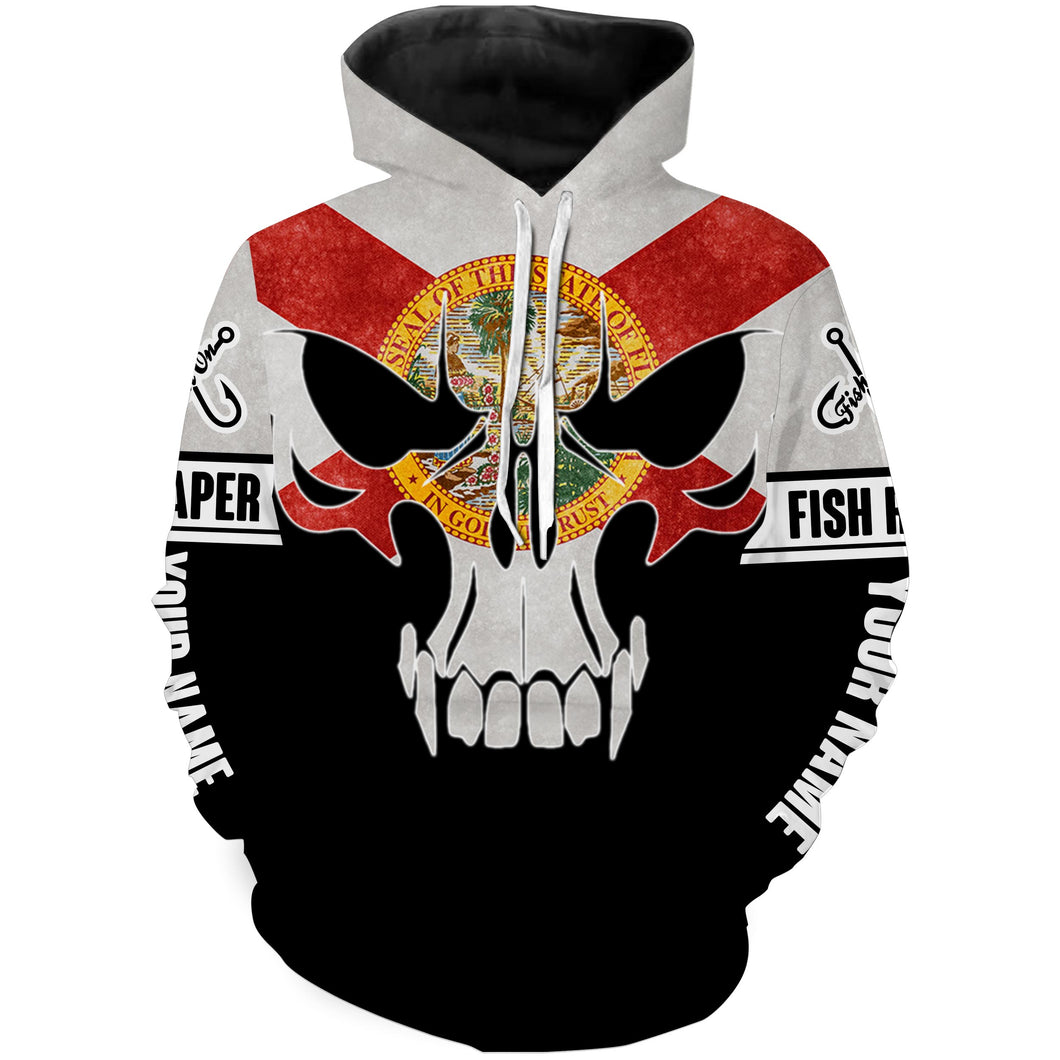 Florida Flag Fish reaper Custom All over print Hoodie Fishing Shirts, personalized Patriotic Fishing skull gifts - HPW354