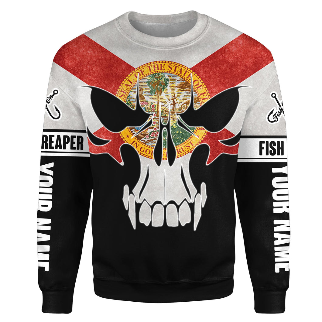 Florida Flag Fish reaper Custom All over print Sweatshirt, personalized Patriotic Fishing skull gifts - HPW354