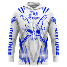 Load image into Gallery viewer, Fish reaper Custom Long Sleeve performance Fishing Shirts, Skull Fishing jerseys| blue and white IPHW3000
