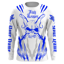 Load image into Gallery viewer, Fish reaper Custom Long Sleeve performance Fishing Shirts, Skull Fishing jerseys| blue and white IPHW3000
