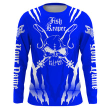 Load image into Gallery viewer, Fish reaper Custom Long Sleeve performance Fishing Shirts, Skull Fishing jerseys| blue and white IPHW3002
