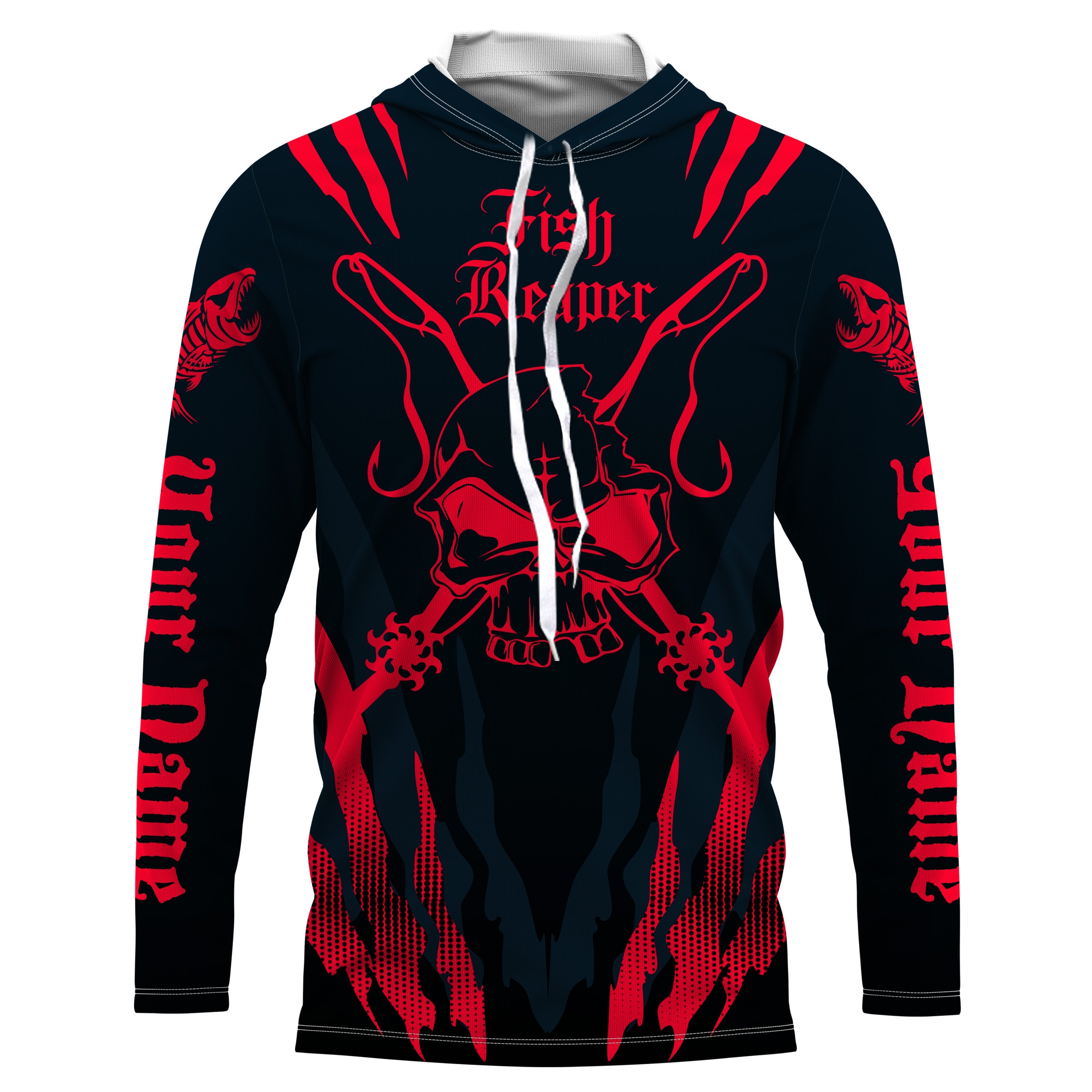 Fish reaper Custom Long Sleeve performance Fishing Shirts, Skull Fishing jerseys |black and red IPHW3016