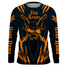 Load image into Gallery viewer, Fish reaper Custom Long Sleeve performance Fishing Shirts, Skull Fishing jerseys | orange IPHW3031
