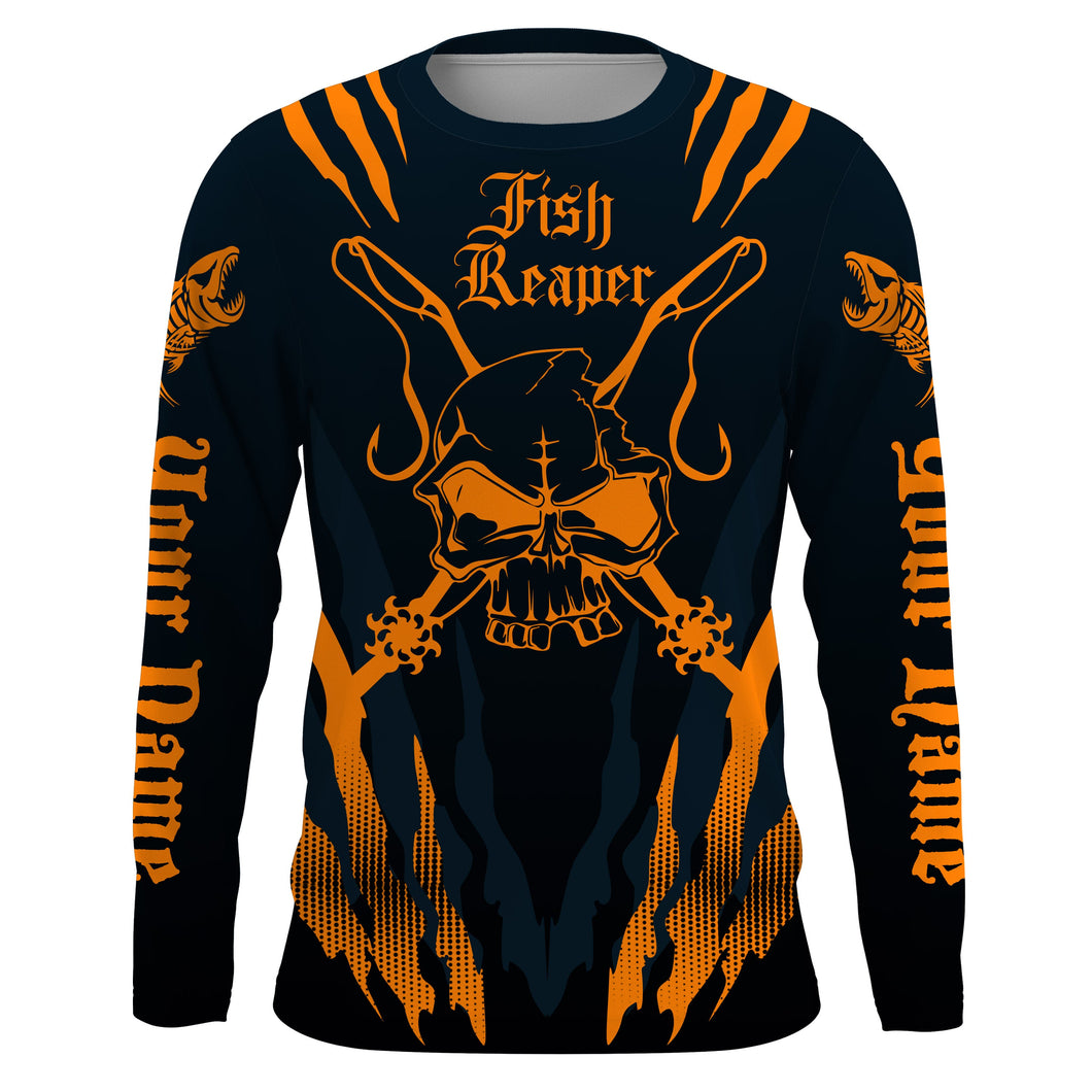 Fish reaper Custom Long Sleeve performance Fishing Shirts, Skull Fishing jerseys | orange IPHW3031