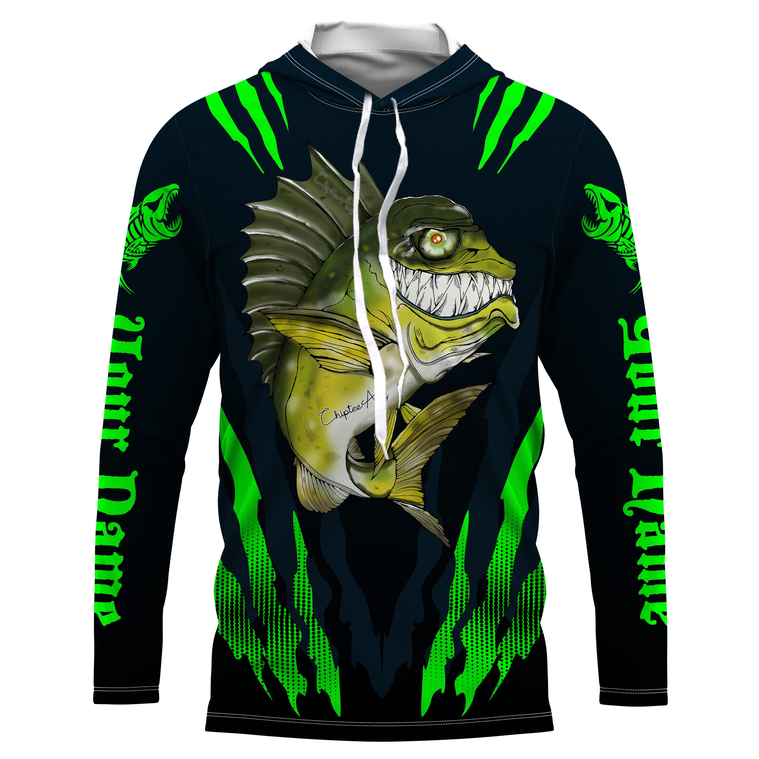 Angry Bass Fishing Custom Long sleeve Fishing Shirts, Bass fish reaper fishing jerseys | green IPHW3374