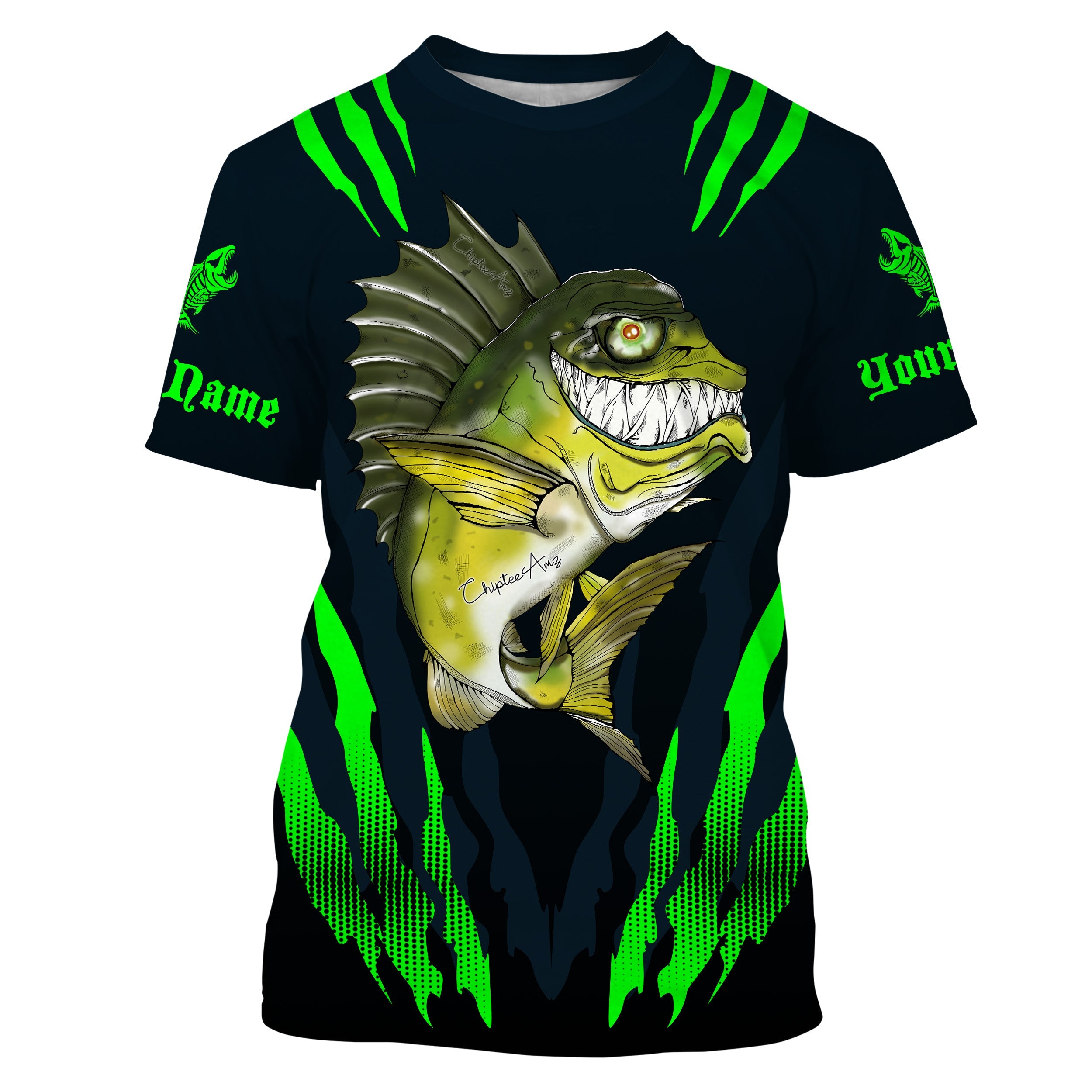 Angry Bass Fishing Custom Long sleeve Fishing Shirts, Bass fish reaper fishing jerseys | green IPHW3374