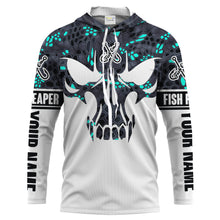 Load image into Gallery viewer, Blue camo Fishing Fish Reaper Fish skull Custom long sleeves shirts, personalized fishing apparel IPHW1639
