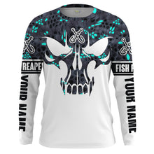 Load image into Gallery viewer, Blue camo Fishing Fish Reaper Fish skull Custom long sleeves shirts, personalized fishing apparel IPHW1639
