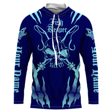 Load image into Gallery viewer, Fish reaper Custom Long Sleeve performance Fishing Shirts, Skull Fishing jerseys | navy blue IPHW3085
