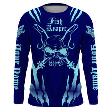 Load image into Gallery viewer, Fish reaper Custom Long Sleeve performance Fishing Shirts, Skull Fishing jerseys | navy blue IPHW3085
