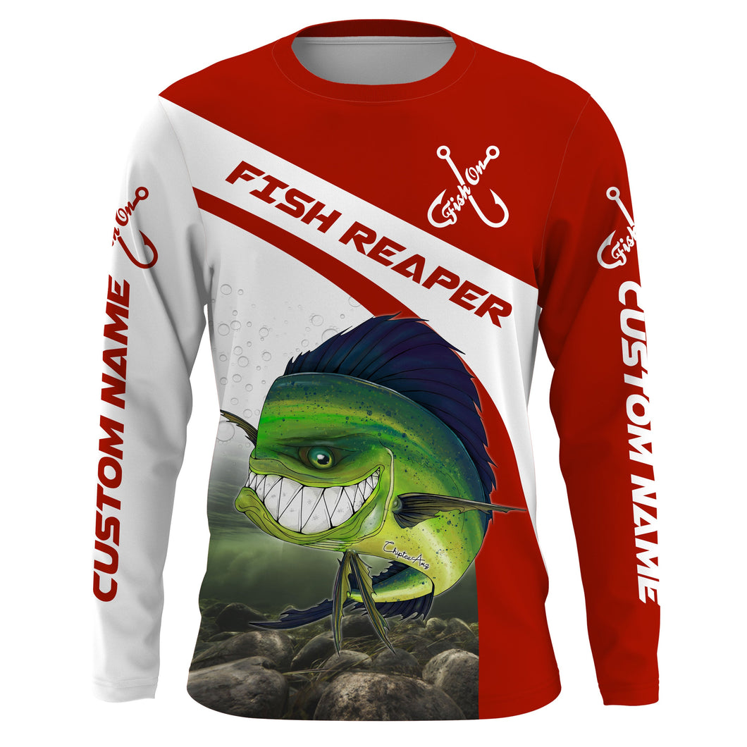 Angry Mahi Mahi Custom performance Fishing Shirts, Mahi Mahi Fish reaper Fishing jerseys | red IPHW3526