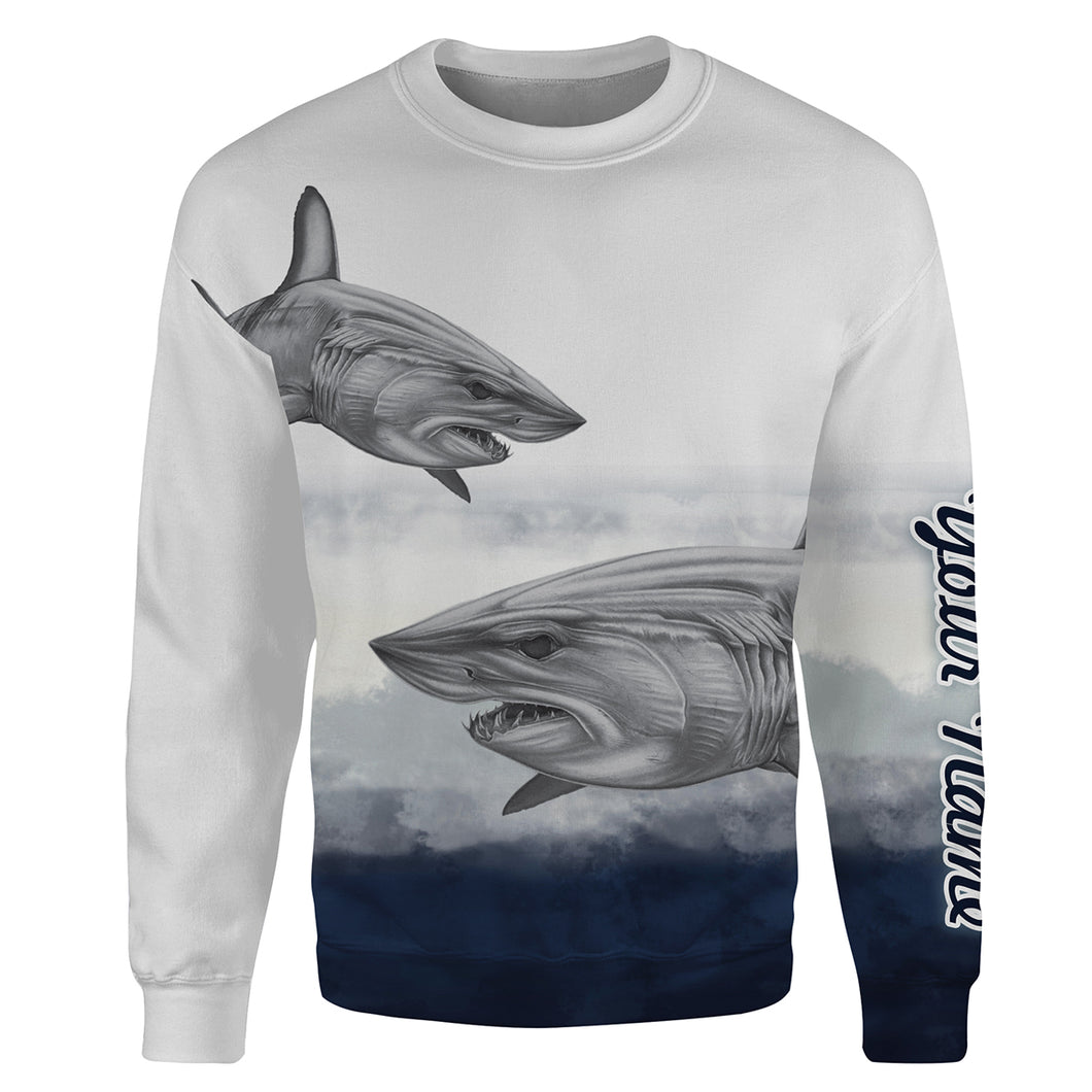 Shark Fishing apparel Customize name 3D All-over Print Crew Neck Sweatshirt, personalized fishing shirt for men, women NPQ23