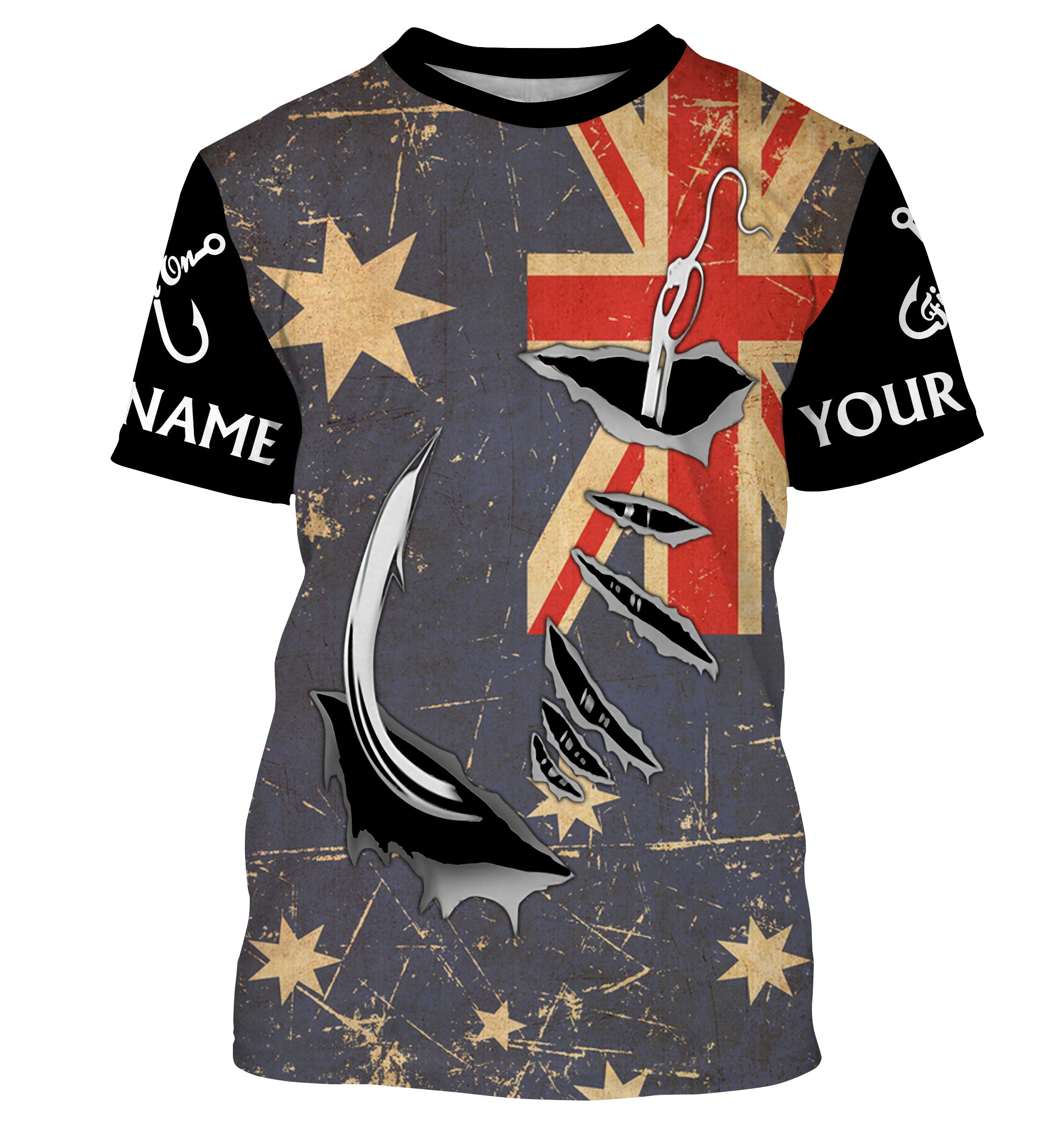 Custom fishing shirts Australia Flag Fishing Fish Hook Fishing shirts | Tshirt - NPQ642