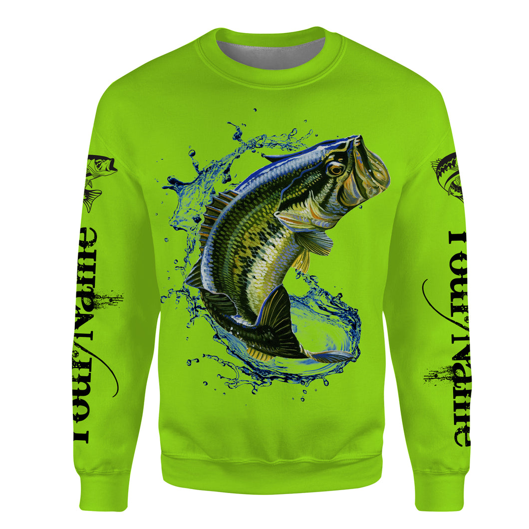 Largemouth Bass fishing lime green fishing clothing Customize name All-over Print Crew Neck Sweatshirt, gift for fisherman NPQ451