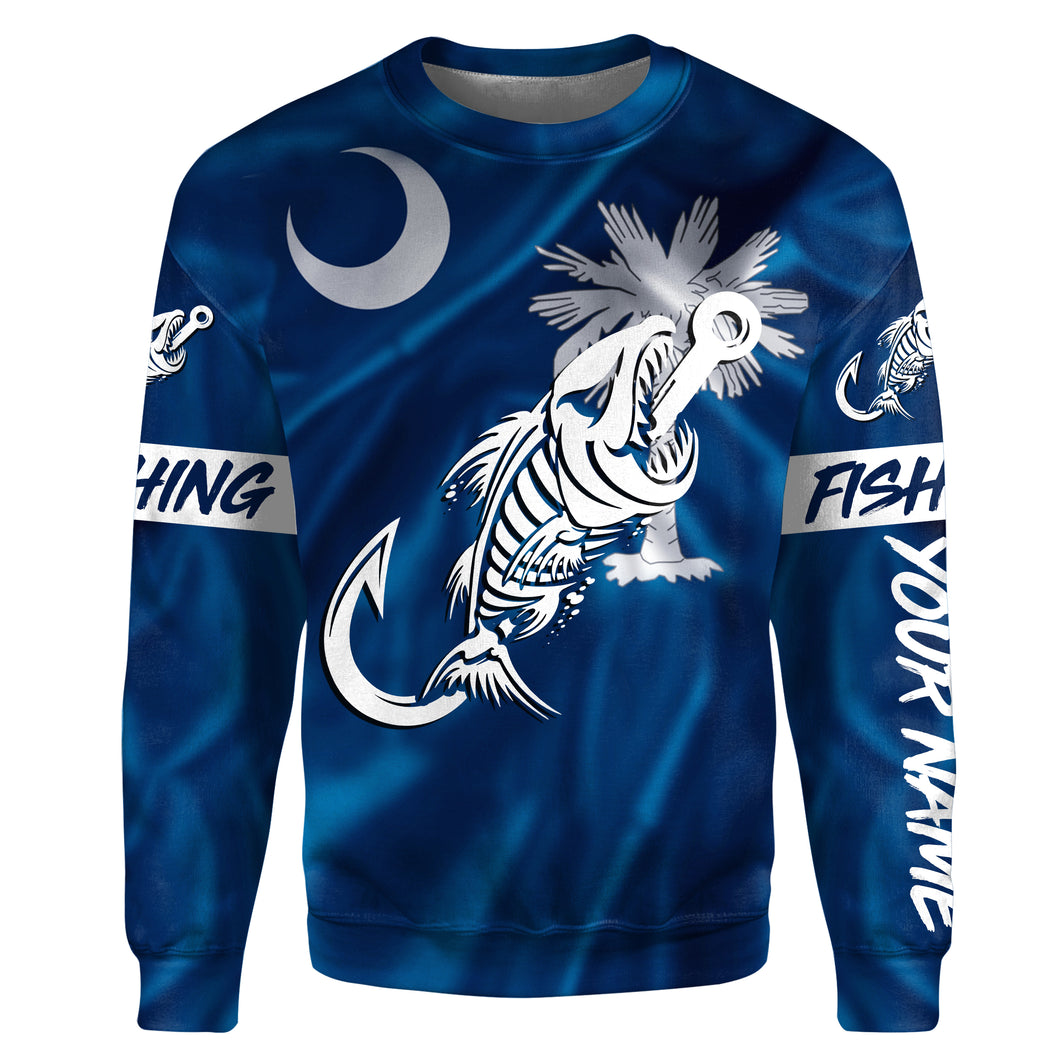 SC Fishing Custom South Carolina Flag Fish hook skull fishing shirts | Sweatshirt - NPQ692