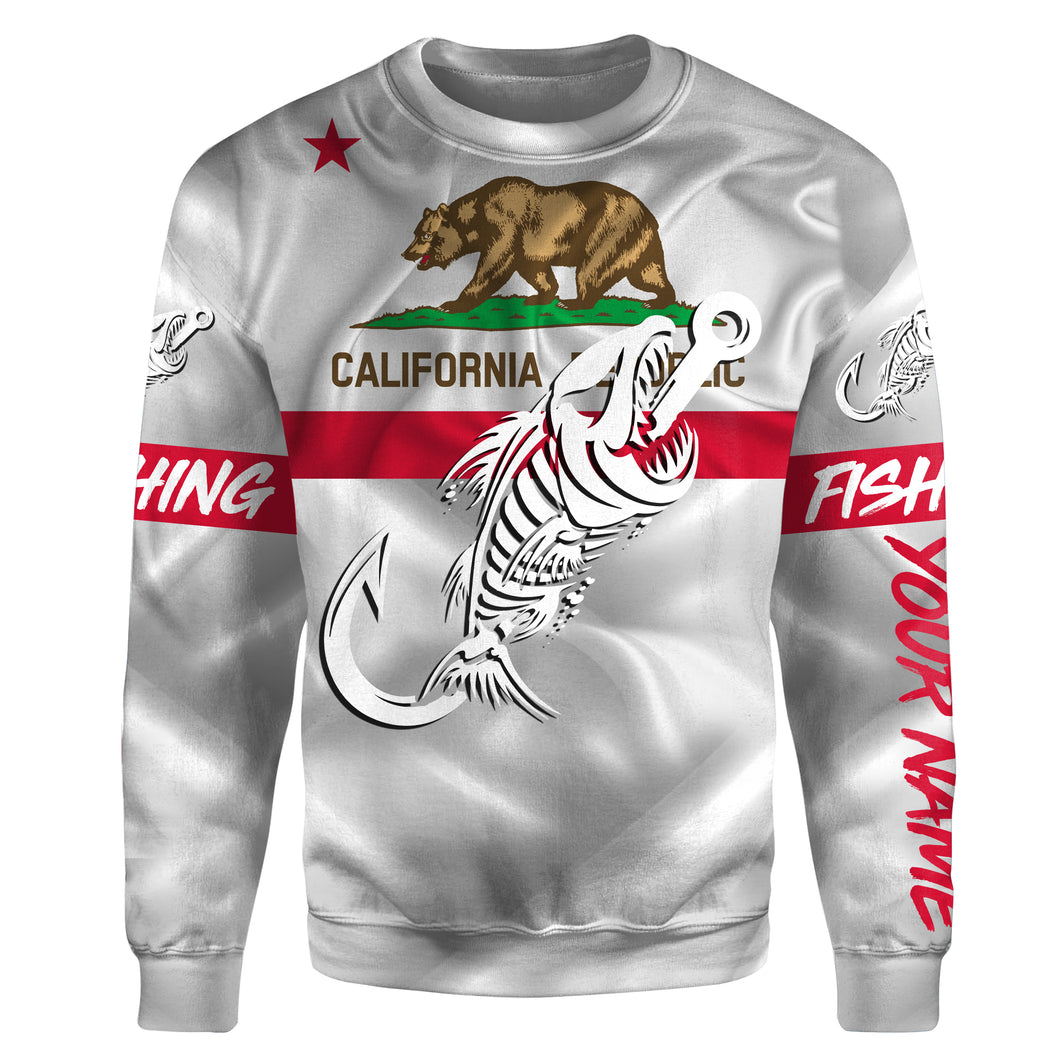 CA Fishing 3D Fish Hook California Flag Fish skull custom fishing shirts | Sweatshirt - NPQ693