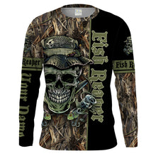 Load image into Gallery viewer, Fish Reaper lake Camo black Customize Name UV protection UPF 30+ quick dry long sleeves fishing shirt for men NPQ18
