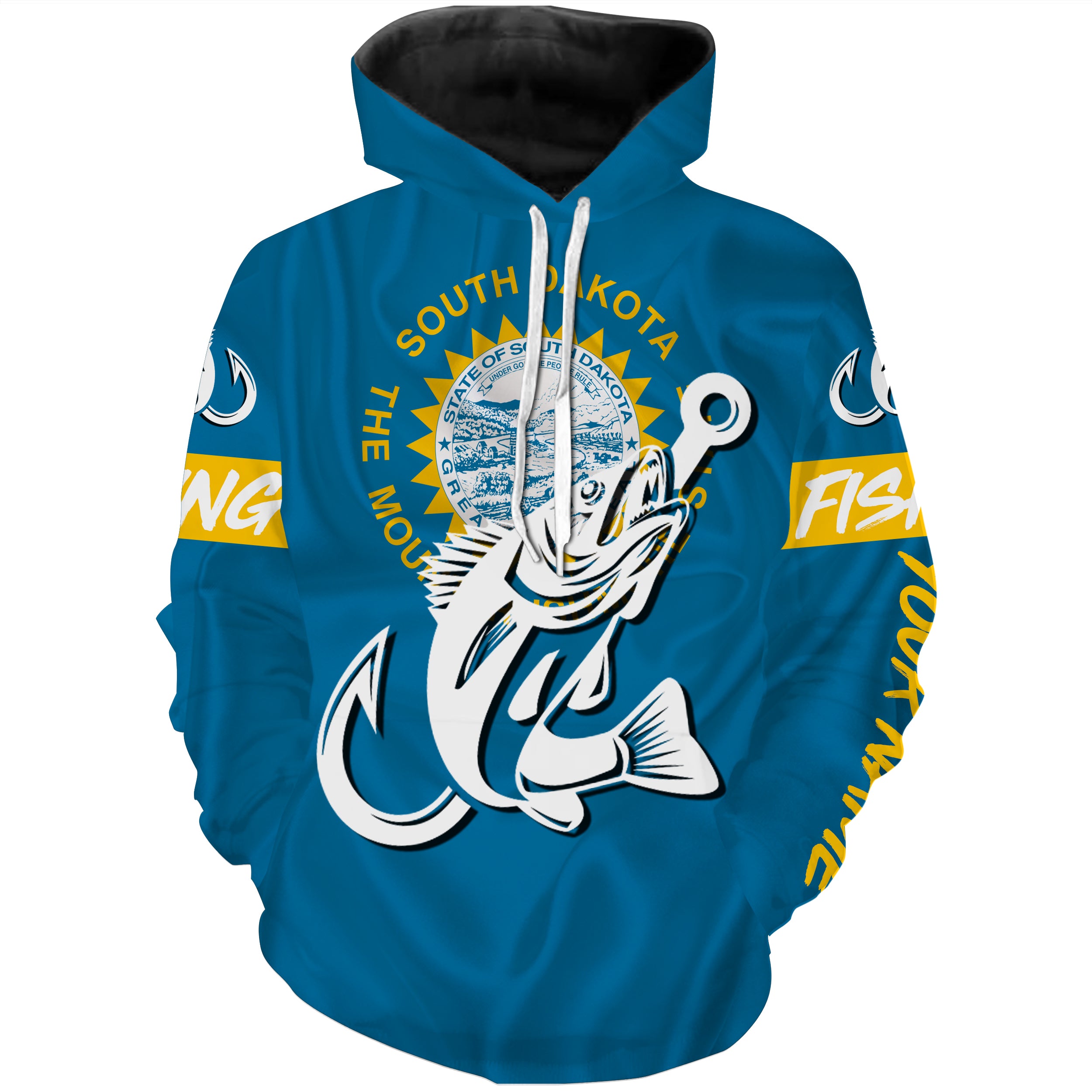 SD South Dakota Walleye fishing flag fish hook Custom name fishing jerseys  | Hoodie - NPQ811