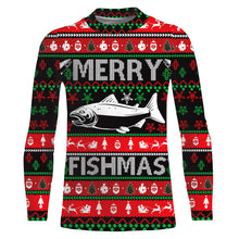 Load image into Gallery viewer, Merry Fishmas funny ugly Christmas salmon fishing shirt UV protection long sleeves UPF 30+ Christmas gift NQS2350
