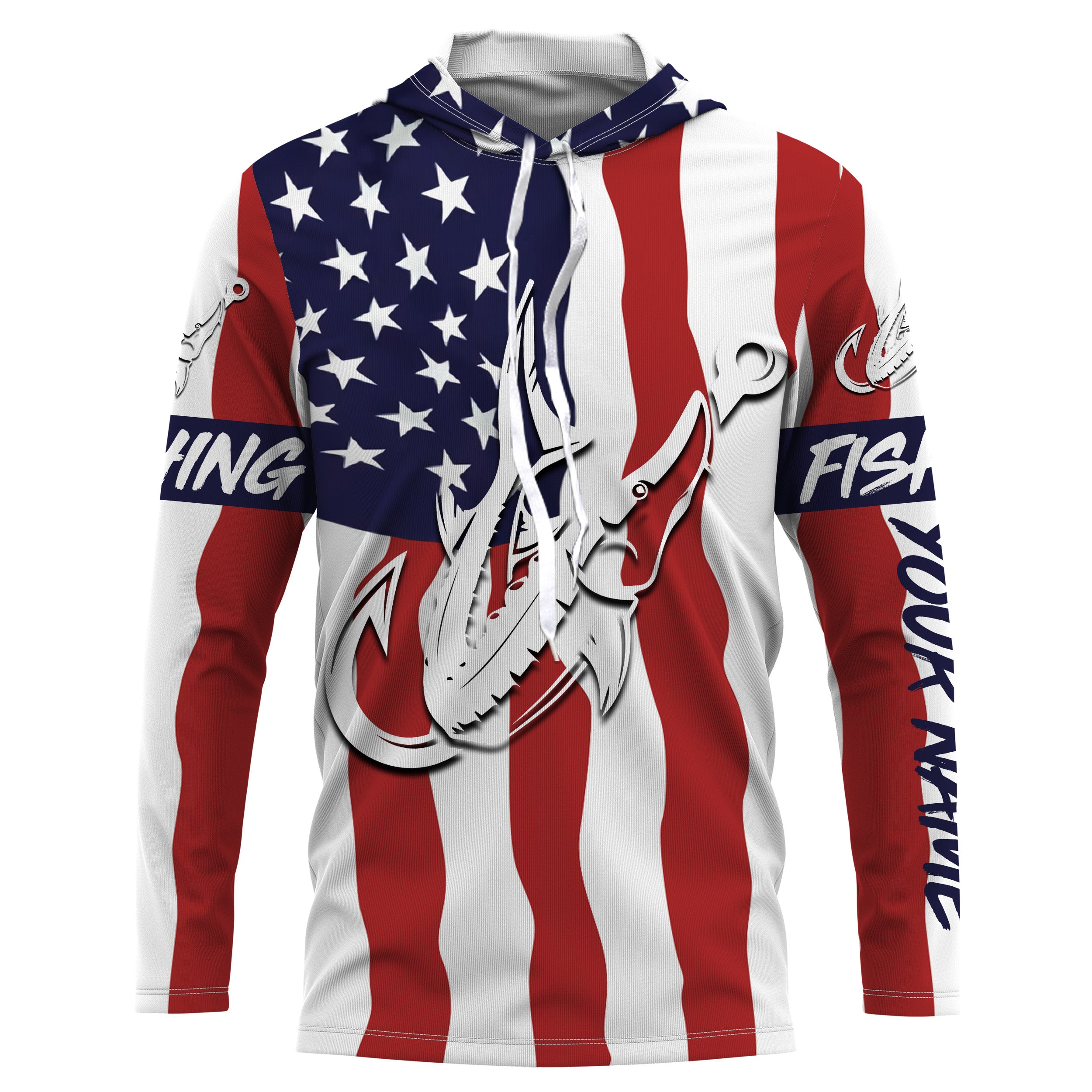 Sturgeon fishing American Flag Fish hook Custom Long sleeve, Long Sleeve Hooded NPQ755