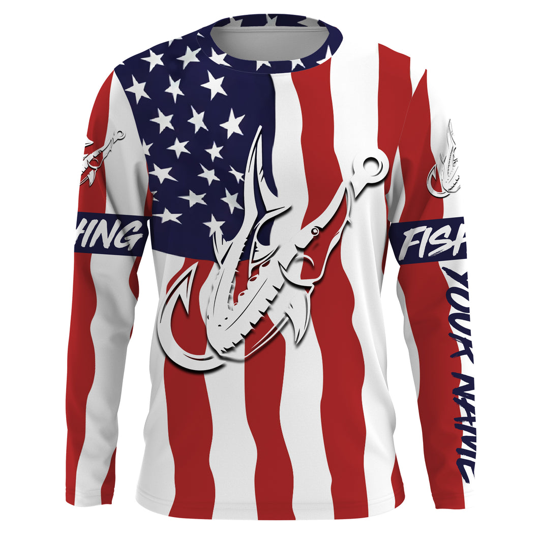 Sturgeon fishing American Flag Fish hook Custom jerseys | Long sleeve, Long Sleeve Hooded NPQ755