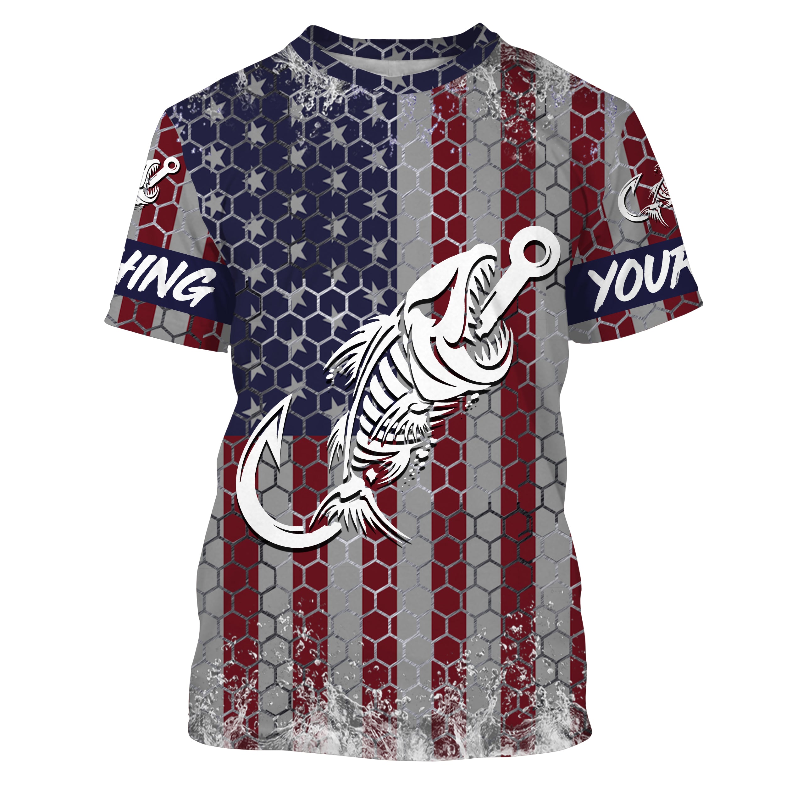 American flag fishing Fish hook skull Custom name fishing jerseys | Tshirt - NPQ813