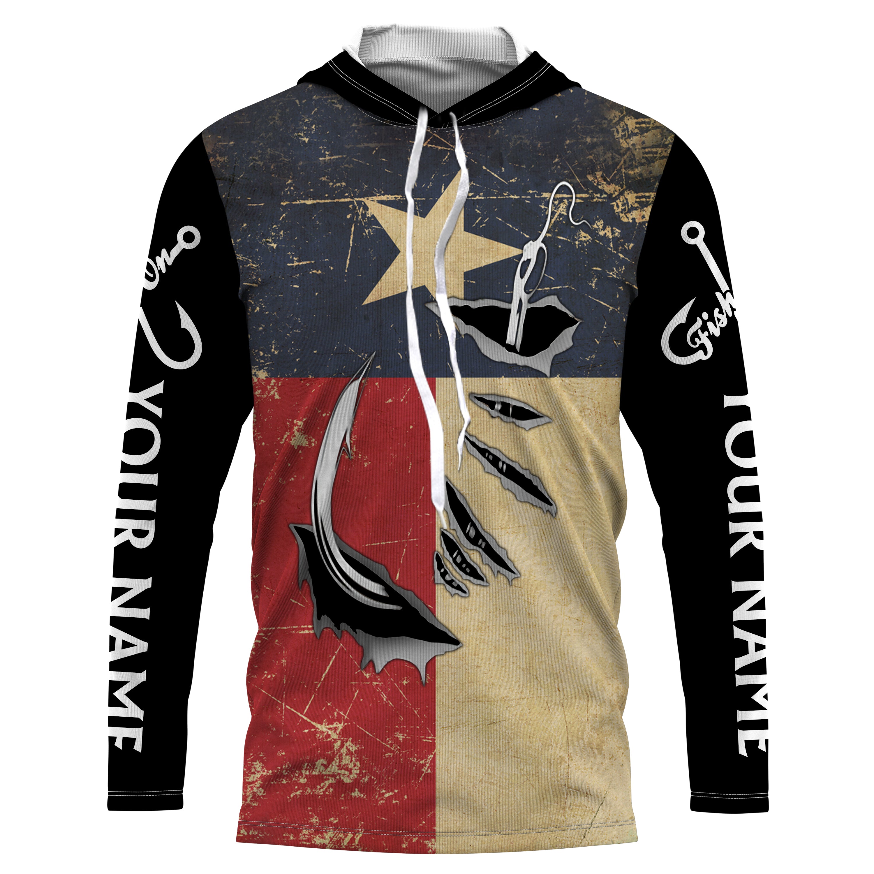 Texas Fishing 3D Fish Hook patriotic fish on Custom name fishing jerseys | Long sleeve, Long Sleeve Hooded NPQ814