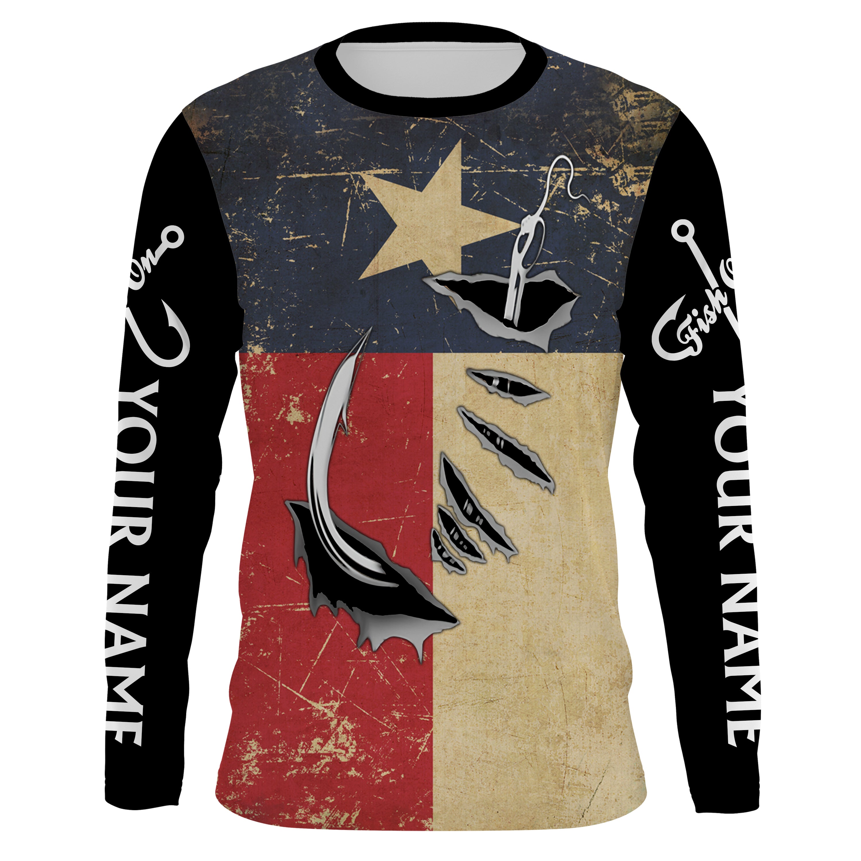 Texas Fishing 3D Fish Hook patriotic fish on Custom name fishing jerseys | Long sleeve, Long Sleeve Hooded NPQ814