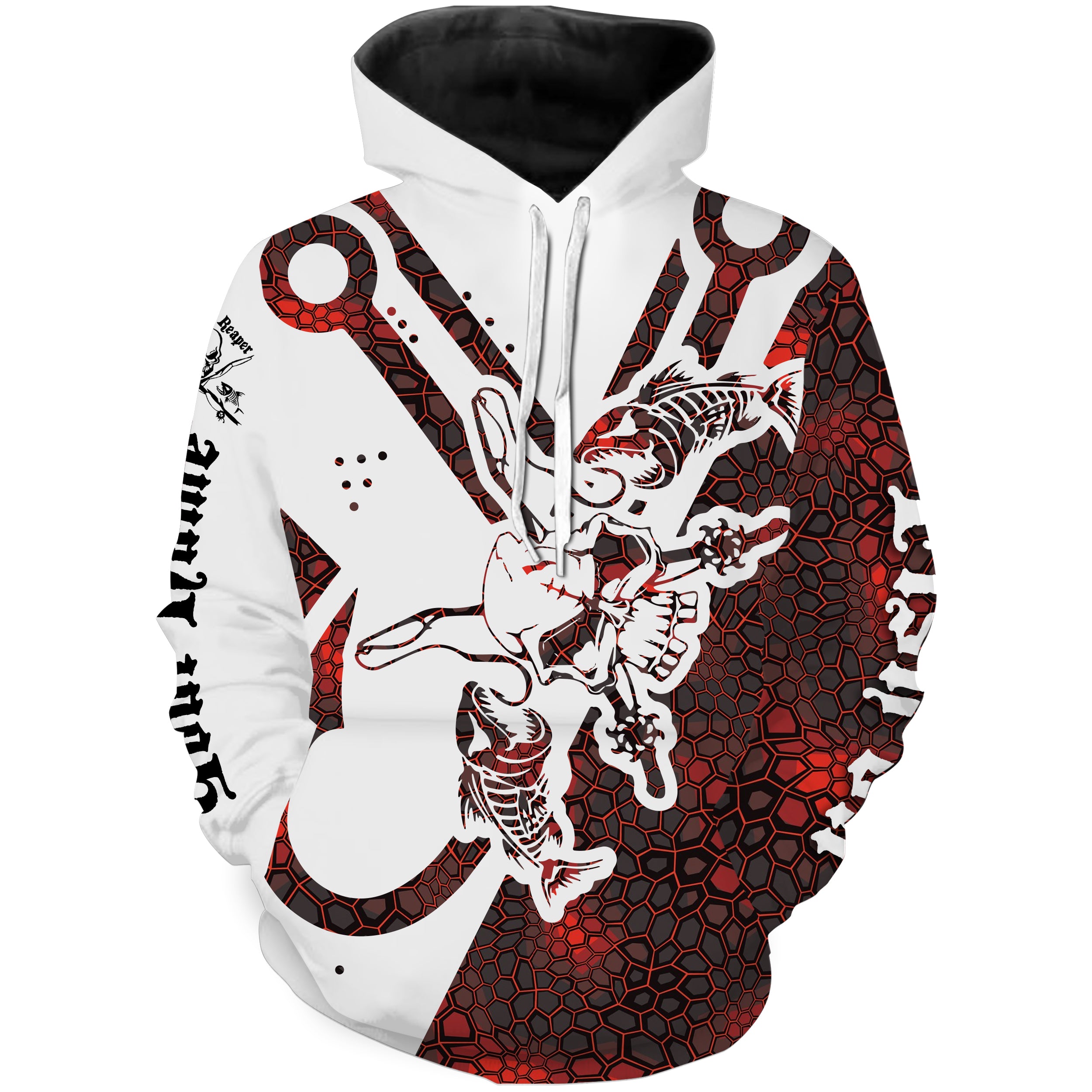 Fish hook skull reaper red camo fish on Custom name fishing jerseys  | Hoodie - NPQ807