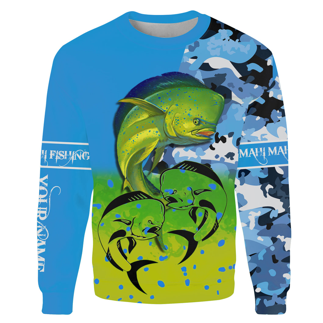 Mahi mahi ( Dorado) fishing blue camouflage Custom Name 3D All Over Printed Shirts, Personalized Gifts for Fisherman | Sweatshirt - NPQ538