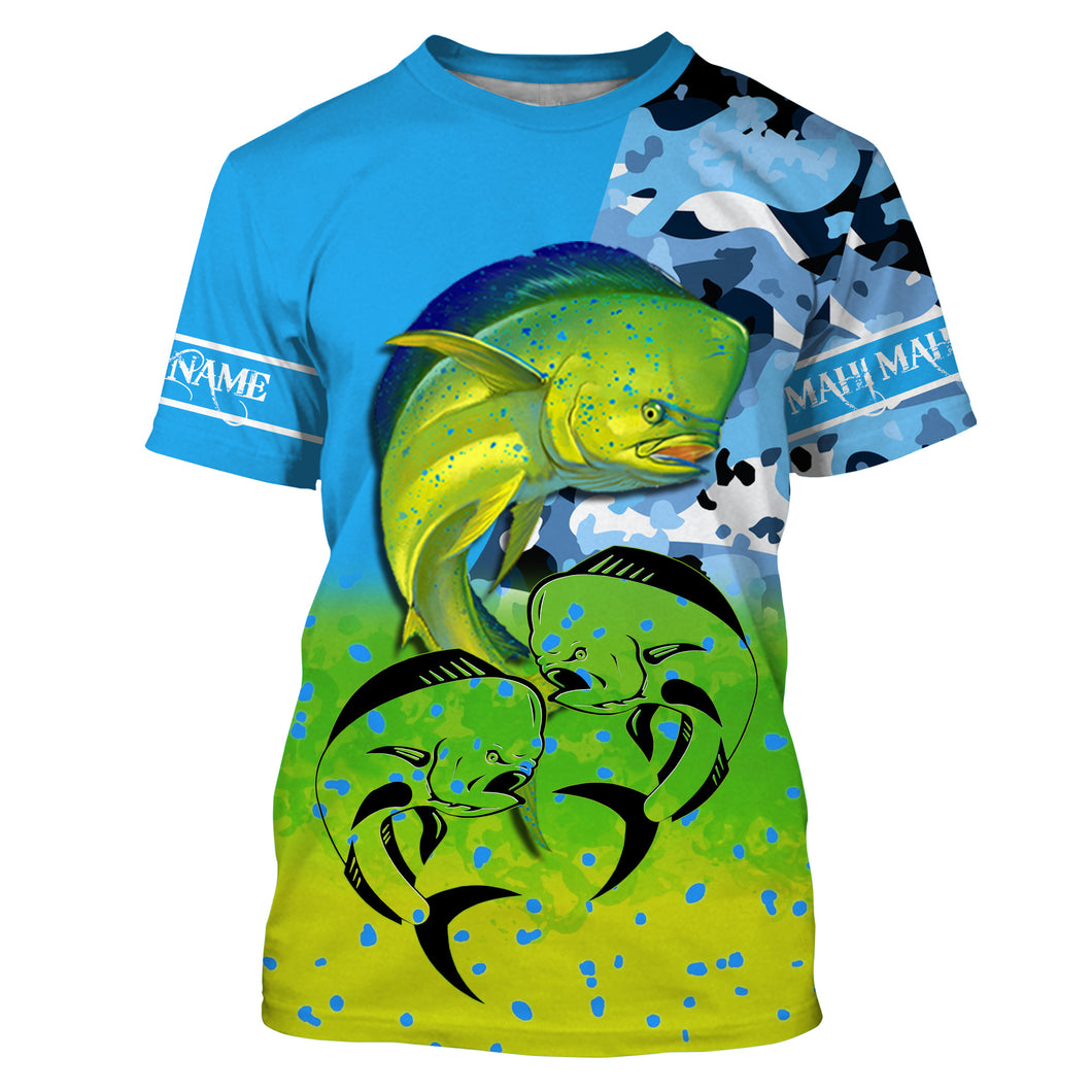 Mahi mahi ( Dorado) fishing blue camouflage Custom Name 3D All Over Printed Shirts, Personalized Gifts for Fisherman | Tshirt - NPQ538